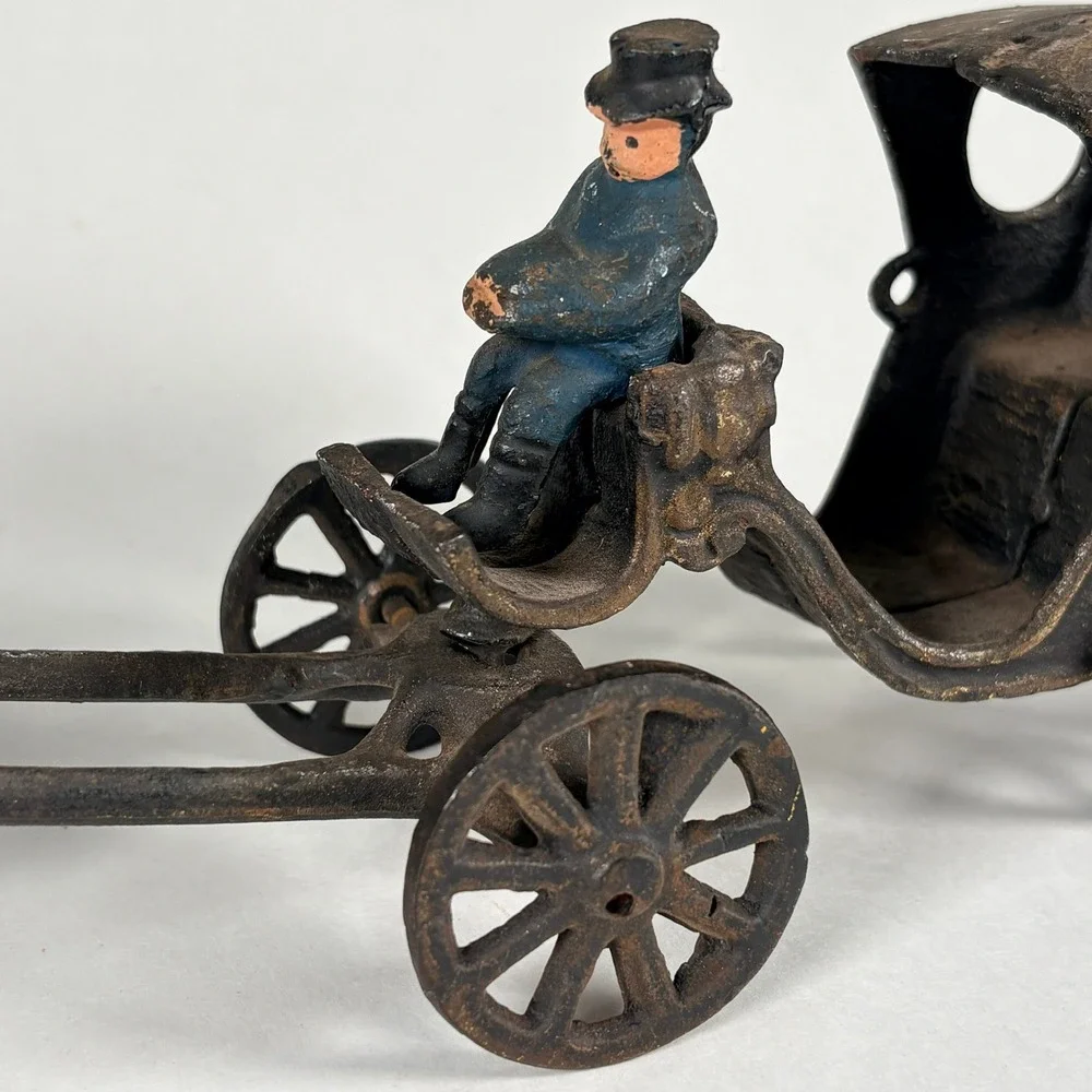 Vintage Cast Iron Horse Drawn Carriage Cab Toy Reproduction 3pc Set